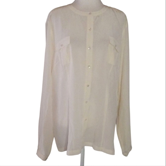 Pendleton Light Cream Button Front Pleat Detail 100% Silk Blouse Size 18 - Picture 1 of 7